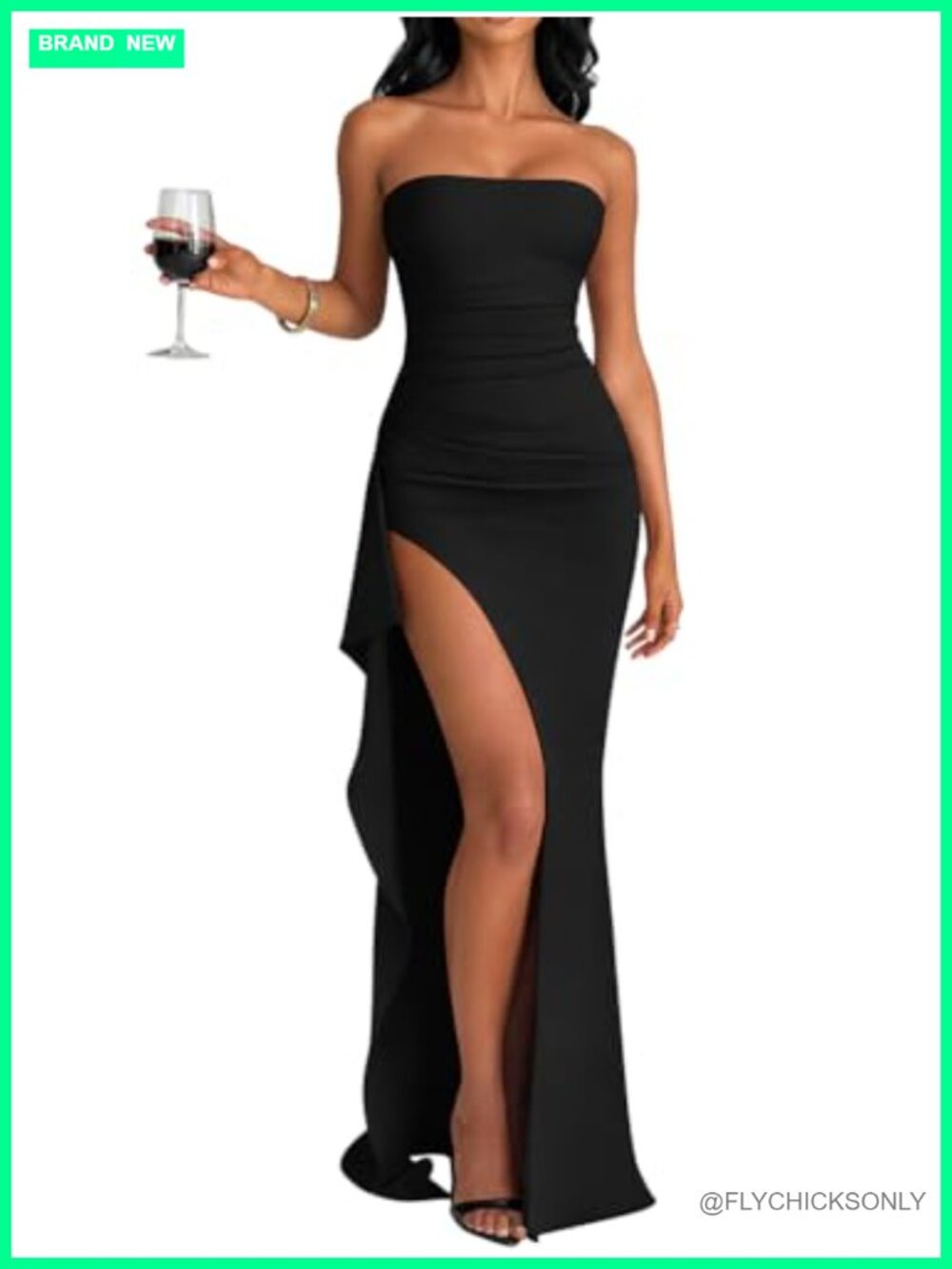 LAGSHIAN Women's Bodycon Tube High Split Ruched Long Evening Dress